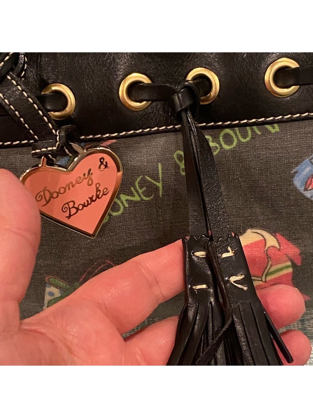 Vintage Y2K Dooney & Bourke Miami Beach Black & Multi Uncoated Bag & Wallet - Picture 12 of 16